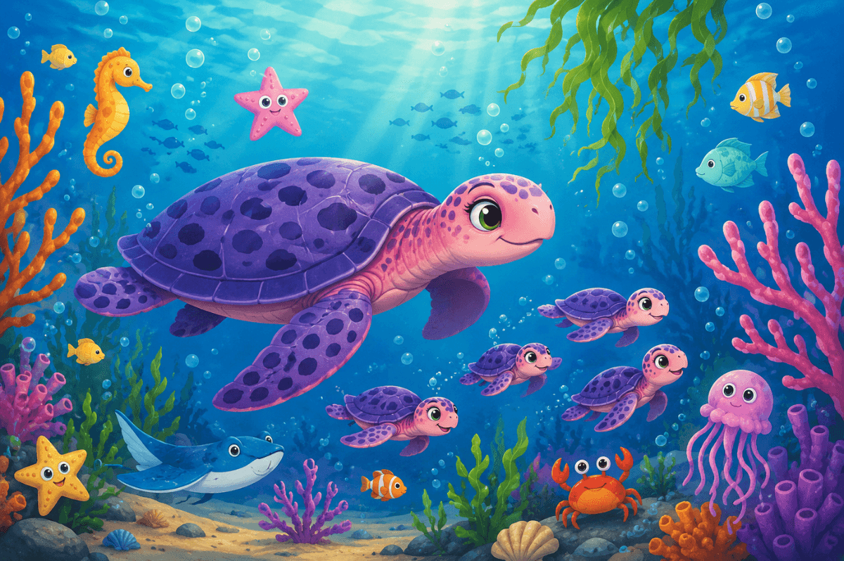 Nala, la pequeña tortuga y sus hijos